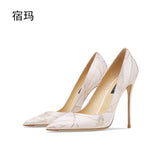 Shoes For Women 2022 New Real Leather Pointy Toe Shallow High Heels 8cm 10cm Ladies Sexy Stiletto  Fashion Office Pumps Shoes 33