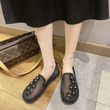 Women Flat Single Shoes Breathable Mesh Slip on Spring Summer Ladies Casual Rhinestone Flowers Fisherman Shoes Zapatillas Mujer