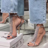 Rimocy Shining Crystal Thin Heels Sandals Women Sexy Super High Heel Gladiator Shoes Woman Summer Bling Shiny Party Shoes Ladies