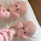 Wexleyjesus Cute Pig Slippers Women Fluffy Furry Slippers Winter Plush Platform Slides Indoor Fuzzy Slippers Lovely Kawaii Shoes