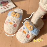 Wexleyjesus Cute Fuzzy Duck Slippers Women Fluffy Furry Slippers Winter Warm Plush Slides Indoor Slippers Girls Kawaii Shoes