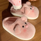 Wexleyjesus Cute Pig Slippers Women Fluffy Furry Slippers Winter Plush Platform Slides Indoor Fuzzy Slippers Lovely Kawaii Shoes