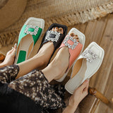 New Fashion Buckle Green Slippers Women Luxury Flat Casual Beach Slides Outdoor Square Toe Pink Summer Slippers Women Shoes 2022