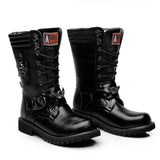 High Quality Men High Boots Metal Buckle Punk Motorcycle Boots Military Tactical Army Boots Men botas Leather Shoes Men Shoes