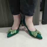 Green Silk Bowtie High Heels Pumps for Women Sexy Pointed Toe Metal Stiletto Heels Wedding Party Shoes Woman 2022 Spring Bombas