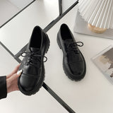 Spring Autumn Solid Black Leather Oxfords Shoes Woman Oxford Shoes for Women Square Low Heel Casual Shoes Retro Ladies Shoes