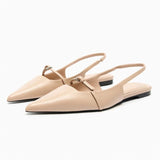 Wexleyjesus Spring and Summer Pointed Shallow Mouth Flat Button Baotou Sandals Casual Flat Bottom Daily Versatile Large Women's Single Shoes