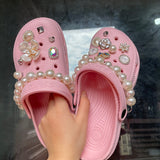 Exclusive Customization Women Clog Shoes And Charms Rhinestones Jewelry Garden Shoes Sandals Flip Flops Female Slippers 36-44