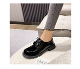 round toe lace up brogue shoes woman British designer thick heel oxford derby flats women japanned leather loafers plus size 43