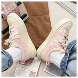 Wexleyjesus NEW Pink Canvas Sneakers Woman Vulcanized Shoes Platform Sneakers Women Lace Up Flats Sneakers Ladies Spring Autumn Sports Shoes