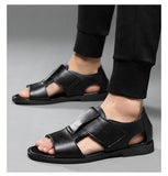 Wexleyjesus Summer Genuine Leather Shoes Men Sandals Holiday Shoes Flat Cow Leather Mens Beach Sandals Male Footwear Black A4390