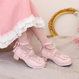 Wexleyjesus 2023 new Spring women pumps  plus size 22-26.5cm pu upper Pearl mesh bow ankle buckle Lolita shoes Fashion cute mary jane shoes