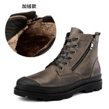 Wexleyjesus  New Men's Casual Martin Boots Leather Work Shoes Plus Velvet Men's Boots Toe Layer Cowhide British Trendy Shoes Boots