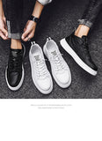 Wexleyjesus New Men Sneakers Fashion Concise Casual Shoes Comfortable Mid Top Skateboarding Shoes Black White Lace Up Walking Sneakers