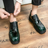 New Trend 2022 Casual Shoes Male Black Green Walking Shoes Men Fashion Square Head Work Shoes Mens Rubber Casual Brand Men Shoe