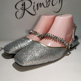 Rimocy Shining Sequins Square Heels Sandals Women Fashion Crystal Strap Party Shoes Woman Sqaure Toe Bling Low Heeled Pumps 2022