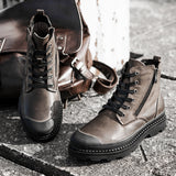 Wexleyjesus  New Men's Casual Martin Boots Leather Work Shoes Plus Velvet Men's Boots Toe Layer Cowhide British Trendy Shoes Boots