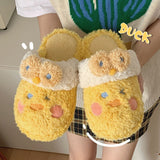 Wexleyjesus Cute Fuzzy Duck Slippers Women Fluffy Furry Slippers Winter Warm Plush Slides Indoor Slippers Girls Kawaii Shoes