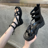 Low Sandals Woman Leather Low-heeled Rome Hoof Heels Fabric Slides Rubber PU Low Sandals Woman Leather Low-heeled Slides Rome Ho