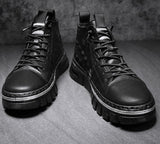 Wexleyjesus New Martin Boots Men Leather Autumn Winter Casual Shoes Motorcycle Lace Up Ankle Boots Man Platform Fashion Black Mid Top Boots