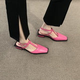 2022 Spring Summer Low Heels Ankle Strap Sandals Women Fashion Design Green Pink Mules Slippers Closed Toe Sandals Ladies Shoes