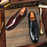 Men Oxford Shoes Classic Genuine Leather Wine Red Black Lace Up Pointed Toe Formal Dress Shoes For Male Daily Dating Flats C003