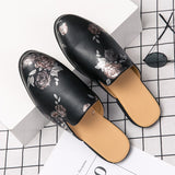 Wexleyjesus Men Mules Black Half Shoes Leather Shoes Men Luxury Shoes Men Fashion Casual Sepatu Slip On shoes Trend slippers men