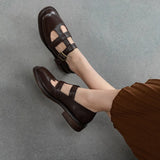 Wexleyjesus 2023 Spring New Women Shoes Oxfords Brown Flat Shoes Women Pumps Genuine Leather Ladies Shoes Round Toe Retro Shoes Woman Casual