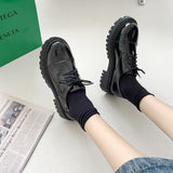 Spring Autumn Solid Black Leather Oxfords Shoes Woman Oxford Shoes for Women Square Low Heel Casual Shoes Retro Ladies Shoes