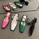 Rimocy Square Toe Slingback Pumps for Women Brand Design T-strap Party Shoes Woman Summer Solid Color Med Heels Sandals Ladies