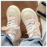 Wexleyjesus NEW Pink Canvas Sneakers Woman Vulcanized Shoes Platform Sneakers Women Lace Up Flats Sneakers Ladies Spring Autumn Sports Shoes