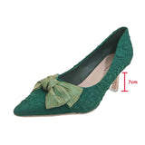 Green Silk Bowtie High Heels Pumps for Women Sexy Pointed Toe Metal Stiletto Heels Wedding Party Shoes Woman 2022 Spring Bombas