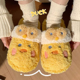 Wexleyjesus Cute Fuzzy Duck Slippers Women Fluffy Furry Slippers Winter Warm Plush Slides Indoor Slippers Girls Kawaii Shoes