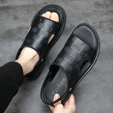 Wexleyjesus  Summer New Men's Beach Shoes Leather Sandals Top Leather Casual Indoor and Outdoor Leather Slippers Fashion European Men's Shoes