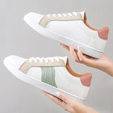 New Women White Shoes Fashion All-match Simplicity Outdoor Lace-up Round Head Light Non-slip Flat Casual Shoes Woman