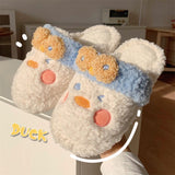 Wexleyjesus Cute Fuzzy Duck Slippers Women Fluffy Furry Slippers Winter Warm Plush Slides Indoor Slippers Girls Kawaii Shoes