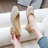 Wexleyjesus Square Toe Single Shoes  New Spring and Autumn French Style Medium Heel Thick Heel Mary Jane Shoes Large Size Women's Shoes