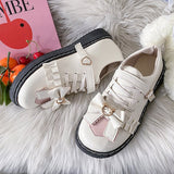 Rimocy Sweet Bow Lolita Shoes Women Spring Heart-shaped Buckle Platform Flats Woman Mix Color Non-slip Lovely Mary Jane Shoes