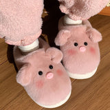 Wexleyjesus Cute Pig Slippers Women Fluffy Furry Slippers Winter Plush Platform Slides Indoor Fuzzy Slippers Lovely Kawaii Shoes