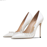 Wexleyjesus New Spring Women For Fashion Pointed Toe Stiletto Pumps Sexy White String Bead Wedding Shoes High Heels Party Dress Shoes V