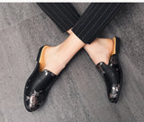 Wexleyjesus Men Mules Black Half Shoes Leather Shoes Men Luxury Shoes Men Fashion Casual Sepatu Slip On shoes Trend slippers men