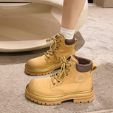 High-end High Fabric Martin Boots Yellow Cool British Style Women's Boots 5CM Mid-heel Fashion Trend Short Snow Boots