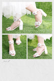 Wexleyjesus Sweet Open Toe Women's Sandals with One Line Buckle Hollow White Chiffon Flowers Adult Gift Fairy Women's Shoes Bridesmaid Shoes