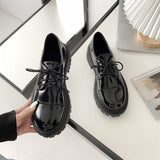 Spring Autumn Solid Black Leather Oxfords Shoes Woman Oxford Shoes for Women Square Low Heel Casual Shoes Retro Ladies Shoes