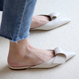 Wexleyjesus  Flat Shoes Woman Slip On Cow Leather Mules Female Muller Shoes Pointed Toe Slides Korea Style Handmade Ladies Flats Size 40