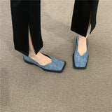 2023 New Square Toe Flats Women Casual Shoes Fashion Design Black Flats Ladies Boat Shoes Blue Green Zebra Summer Loafers