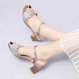 Wexleyjesus Roman Sandals Women's Soft Sole Comfortable Mother's Shoes Summer Pu Leather Fish Mouth Thick Heel Hollow Out Non Slip Sandalis