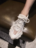 2022 Summer Women's Sneakers Fashion Mid Heel Flats Lace Up Tennis Shoes Breathable Comfort Running Shoes