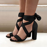 Wexleyjesus  Ankle Strap High Heels Sandals Women Riband Thick Heeled Women's Sandals Summer 2022 Cross-tied Rome Sandalias Mujer