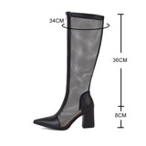 Sexy Mesh knee high Boots Summer Women Pointed Toe High Heels Woman's Shoes Ladies Zip Sandals Cool Boot Female Bottes Big size